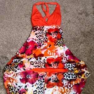 flower print half front dress